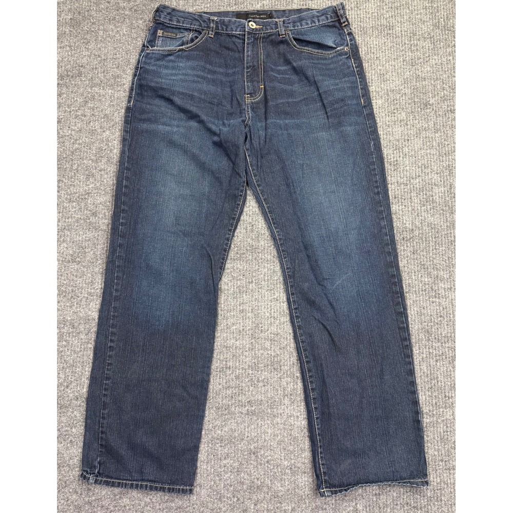 Calvin Klein Jeans Mens 36x32 Relaxed Straight Easy Fit Dark Wash Denim Blue